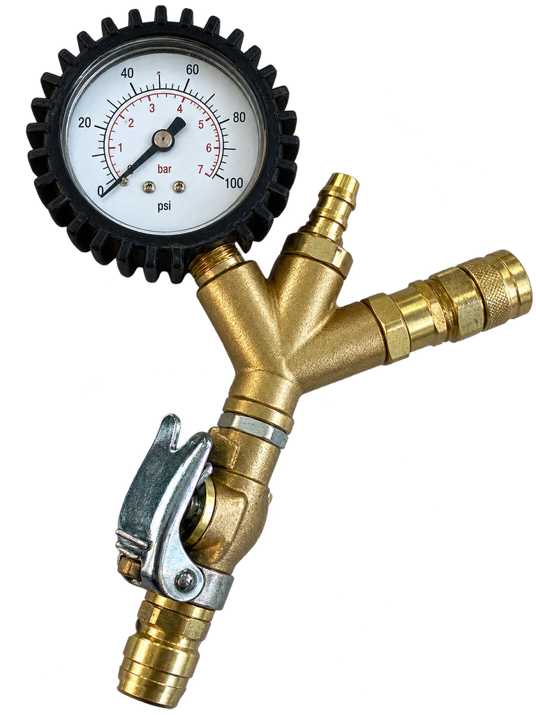 Verhuur - Overdrukregelaar met manometer en snelkoppeling - min. 3 bar - max 12,5 bar